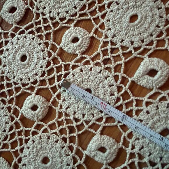 Vintage Hand-Crocheted Lace Tablecloth – Ivory Round Motif Design, 51” x 49 - Picture 12 of 12